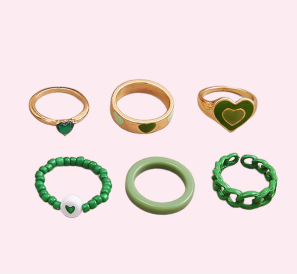 Green Lover Adjustable Ring Set