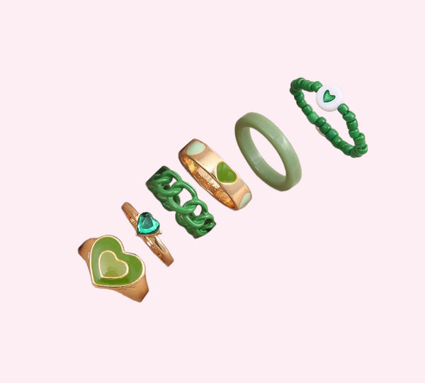 Green Lover Adjustable Ring Set