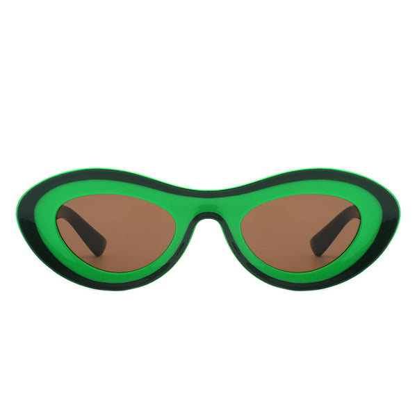 Alba - Oval Retro Round Tinted Fashion Sunglasses