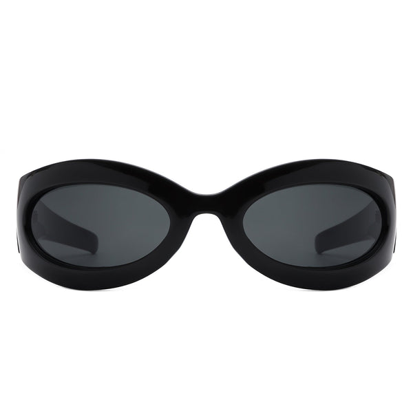 Albion - Retro Oval Wrap Around Round Sunglasses