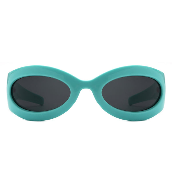 Albion - Retro Oval Wrap Around Round Sunglasses