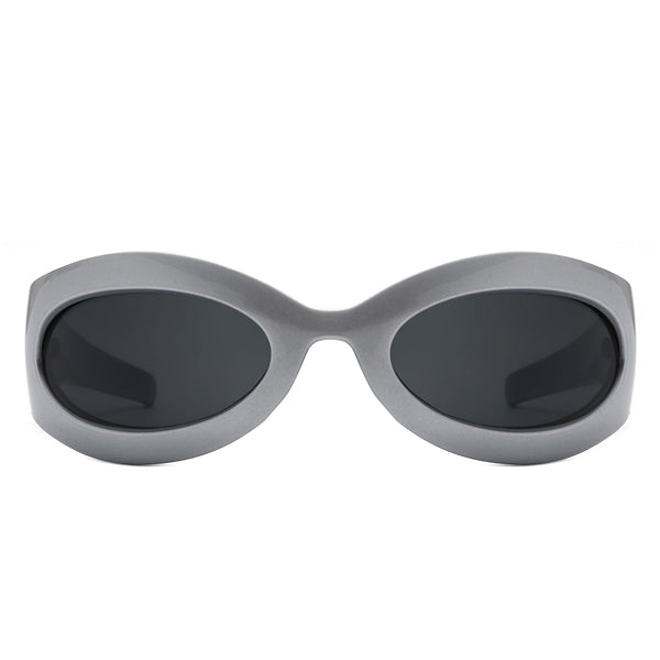 Albion - Retro Oval Wrap Around Round Sunglasses