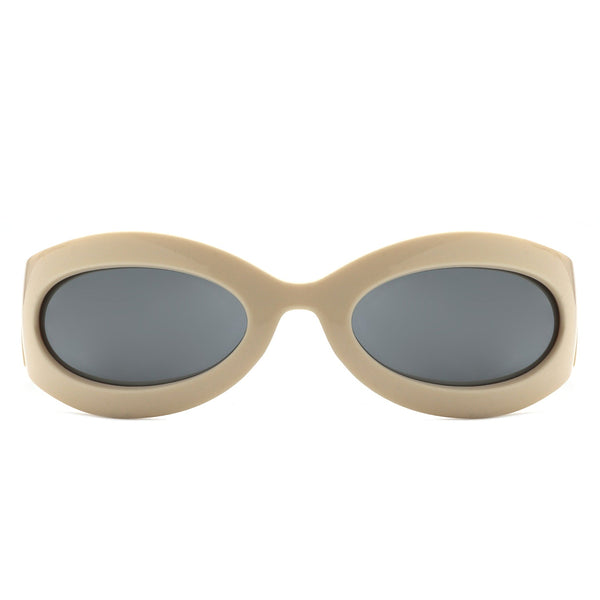 Albion - Retro Oval Wrap Around Round Sunglasses