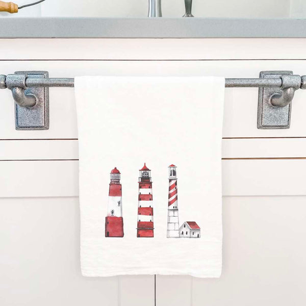 Red Lighthouses - Cotton Tea Towel