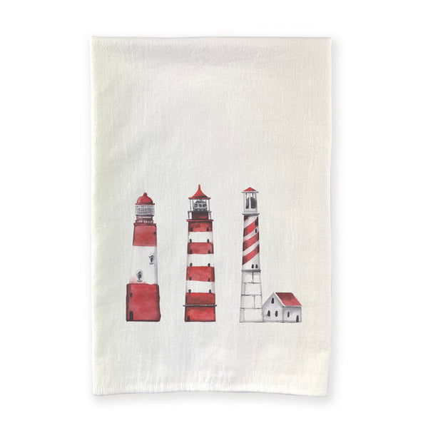 Red Lighthouses - Cotton Tea Towel