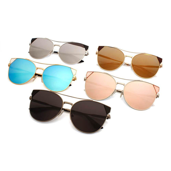 Aspen - Women Trendy Mirrored Lens Cat Eye Sunglasses