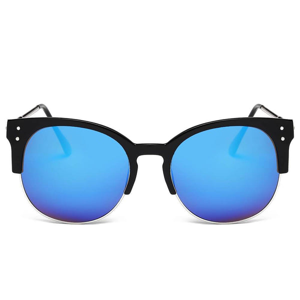 ABANDA |  Round Mirrored Flat Lens Half Frame Sunglasses Circle