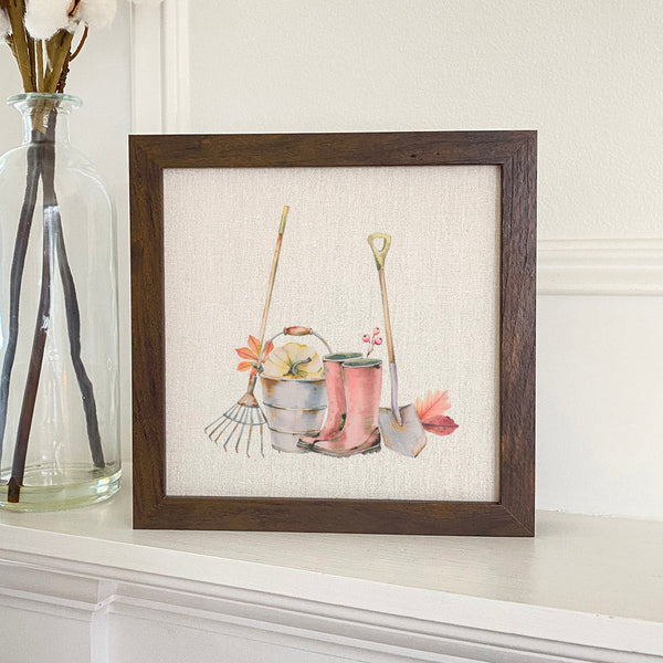 Fall Boots and Garden Tools - Framed Sign