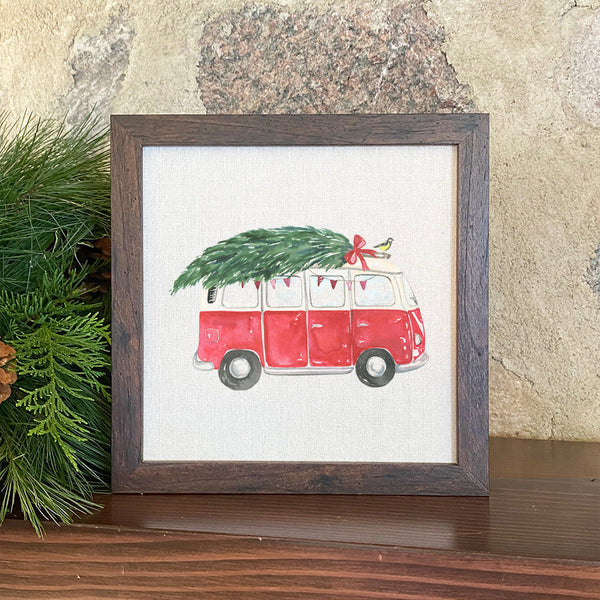 Vintage Van with Tree - Framed Sign