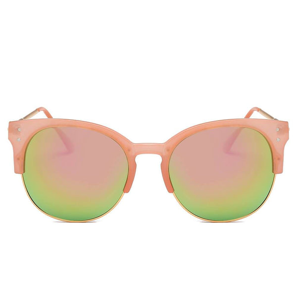 ABANDA |  Round Mirrored Flat Lens Half Frame Sunglasses Circle