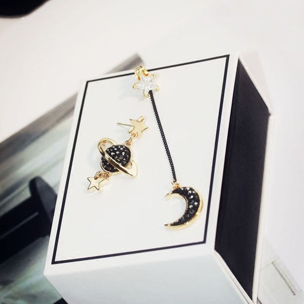 Moon, Star, & Planet Asymmetrical Earrings