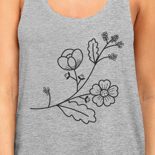 Floral Racer Back Women's Tank Top- Gray