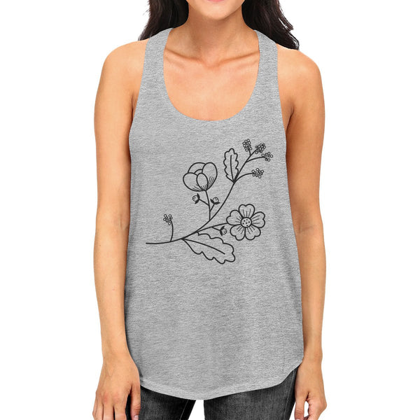 Floral Racer Back Women's Tank Top- Gray