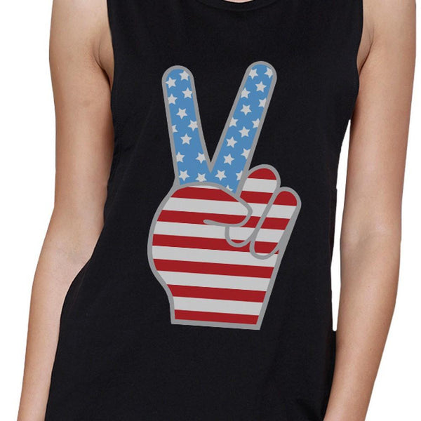 American Flag Peace Sign Women's Muscle Tee - Black