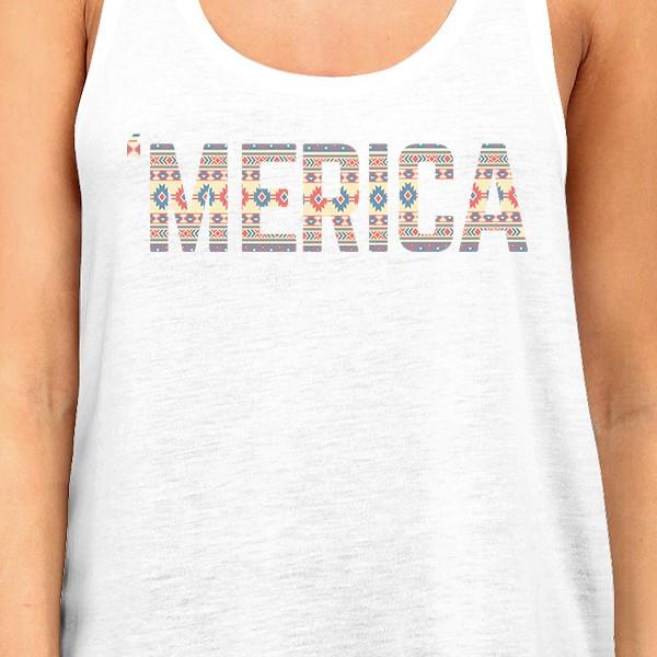 'Merica Tribal Pattern Racer Back Women's Tank Top - White