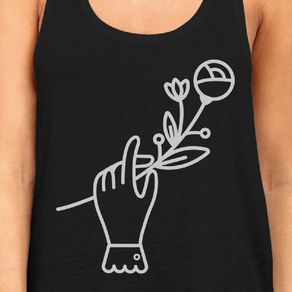 Hand Holding Flower Racer Back Women's Tank Top- Black