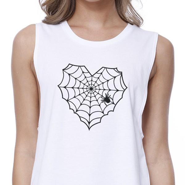 Heart Spider Web Crop Tank- White