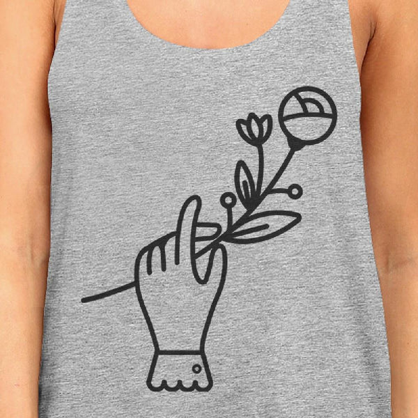 Hand Holding Flower Racer Back Women's Tank Top- Heather Grey