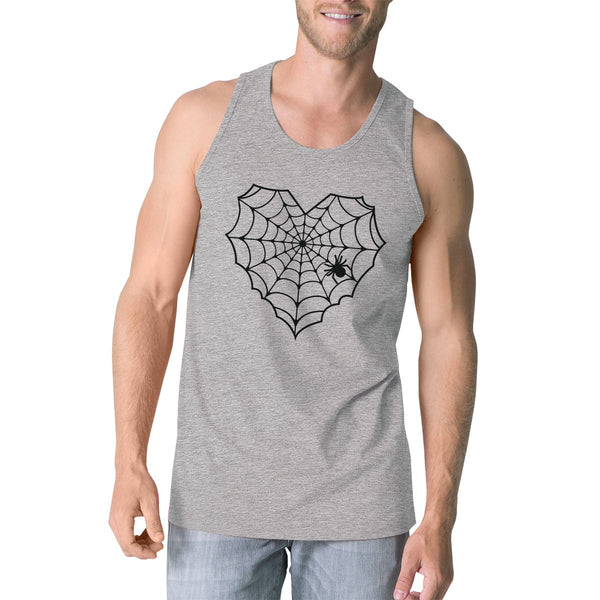 Heart Spider Web Tank Top- Heather Grey