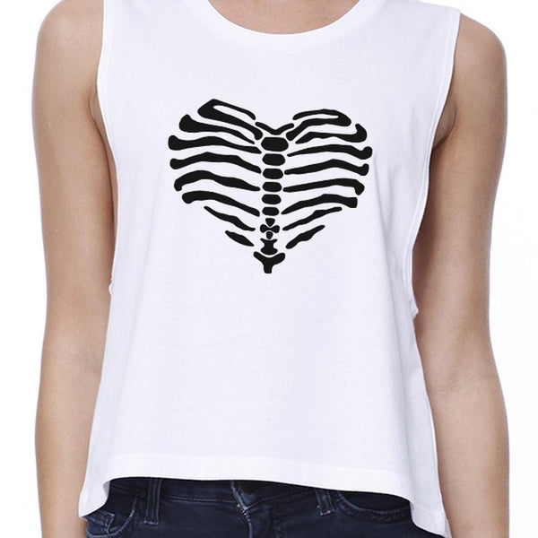 Skeleton Heart Crop Top- White