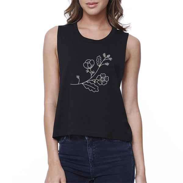 Floral Crop Tank- Black