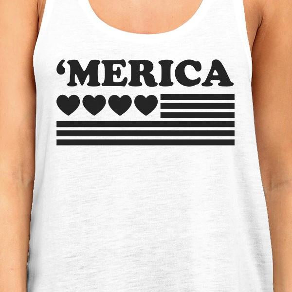 'Merica American Flag & Hearts Racer Back Women's Tank Top - White