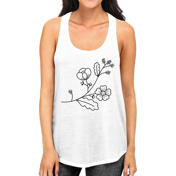 Floral Racer Back Women's Tank Top- White