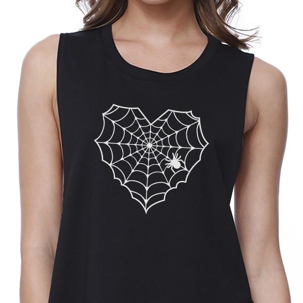 Heart Spider Web Crop Tank- Black