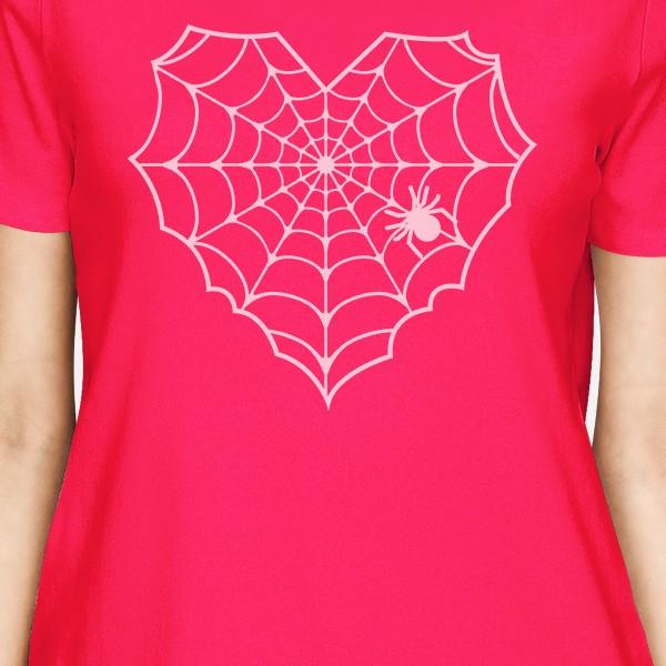 Heart Spider Web Women's T-Shirt- Hot Pink