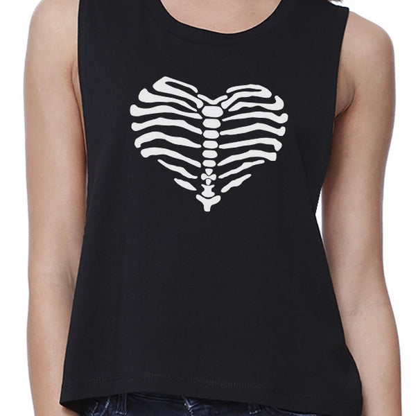 Skeleton Heart Crop Top- Black