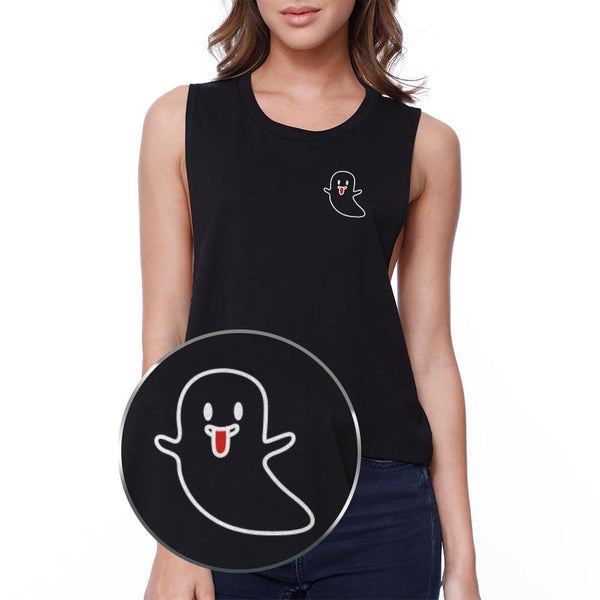 Ghost Tongue Out Crop Top- Black
