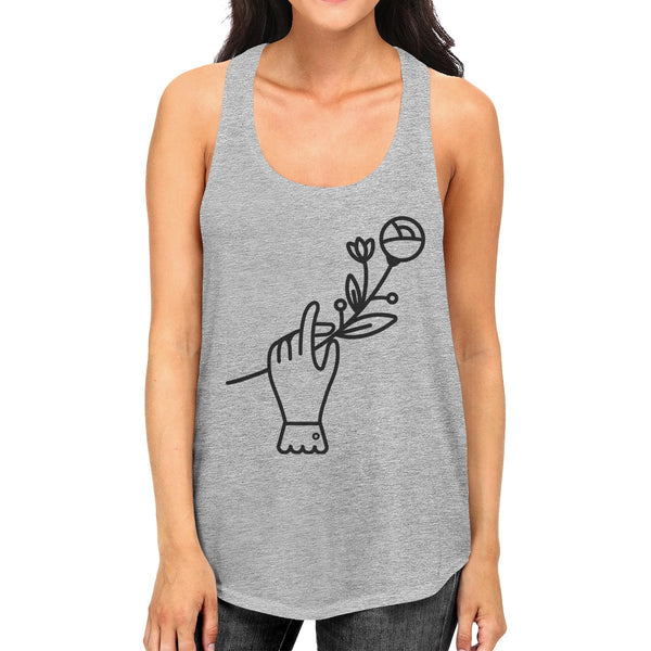 Hand Holding Flower Racer Back Women's Tank Top- Heather Grey