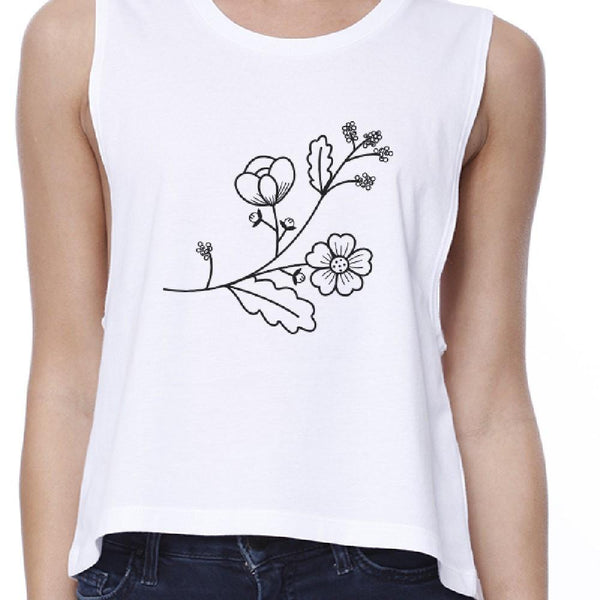 Floral Crop Tank- White
