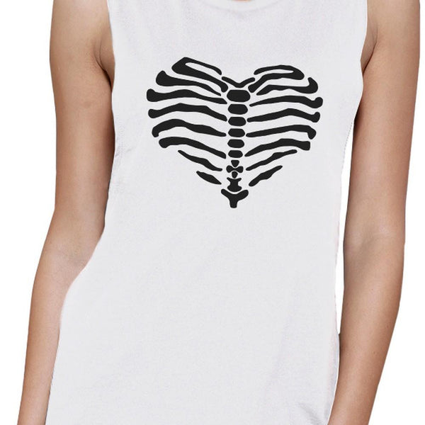 Skeleton Heart Women's Muscle Tee- White