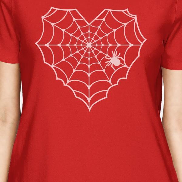 Heart Spider Web Women's T-Shirt- Red