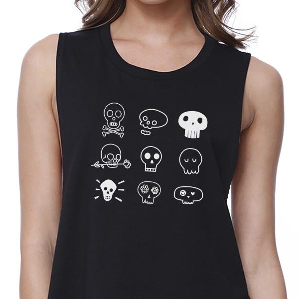 Skulls Crop Top- Black