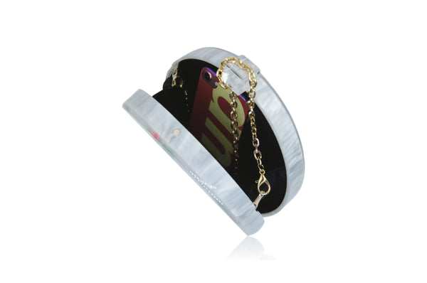 Pearl White & Green Cactus Acrylic Round Box Clutch