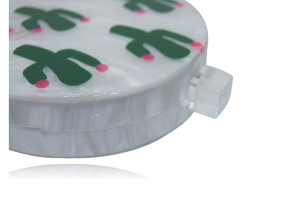 Pearl White & Green Cactus Acrylic Round Box Clutch