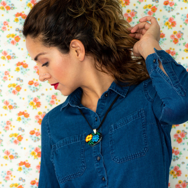 Ocosingo Floral Heart Embroidered Necklace- 2 Styles