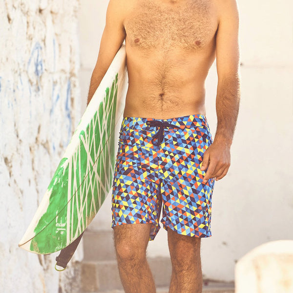 Geometric  Board Shorts- Blue