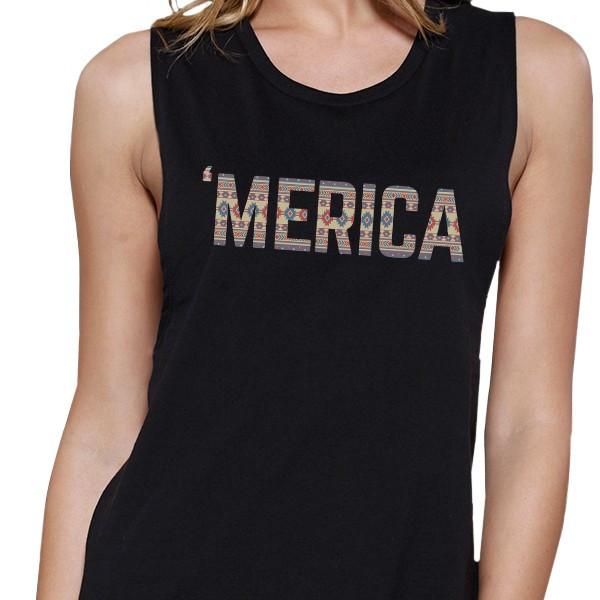 'Merica Tribal Pattern Women's Muscle Tee - Black