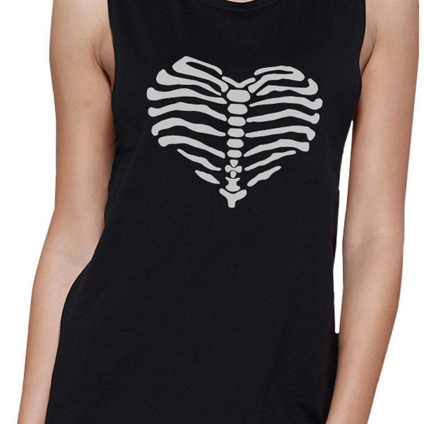 Skeleton Heart Women's Muscle Tee- Black