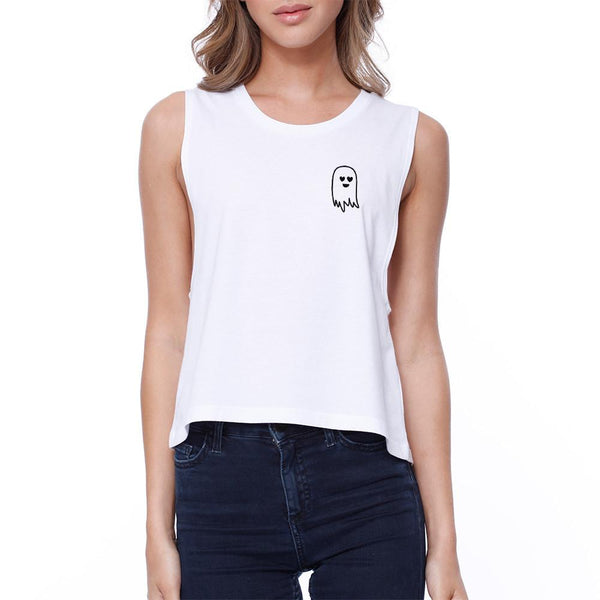 Ghost Heart Eyes Crop Top- White