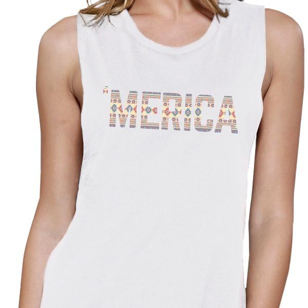 'Merica Tribal Pattern Women's Muscle Tee - White
