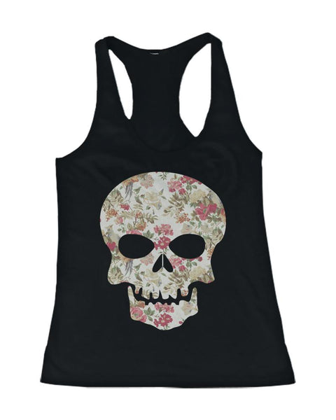 Floral Skull Racer Back Women's Tank Top