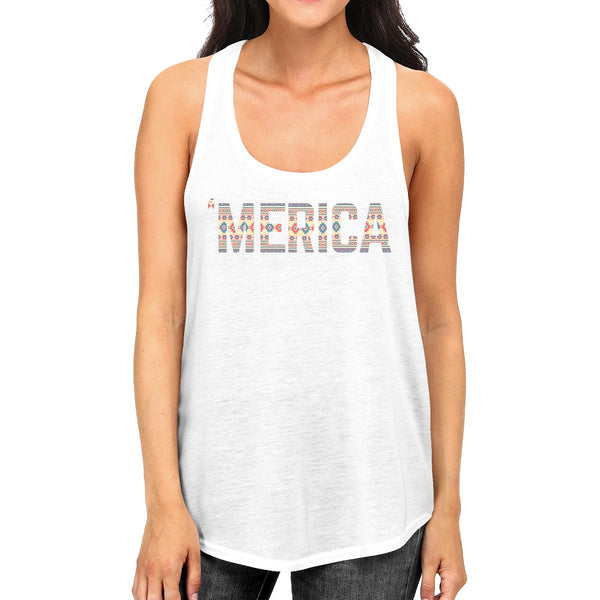 'Merica Tribal Pattern Racer Back Women's Tank Top - White