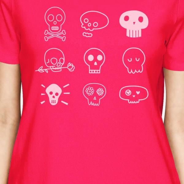 Skulls Women's T-Shirt- Hot Pink