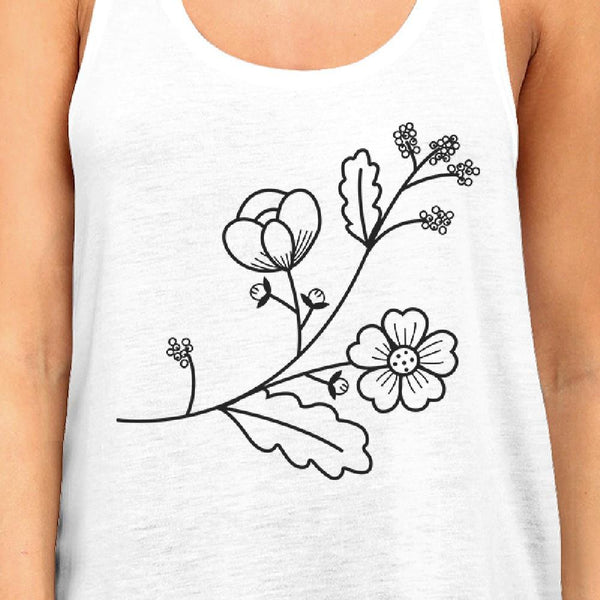 Floral Racer Back Women's Tank Top- White