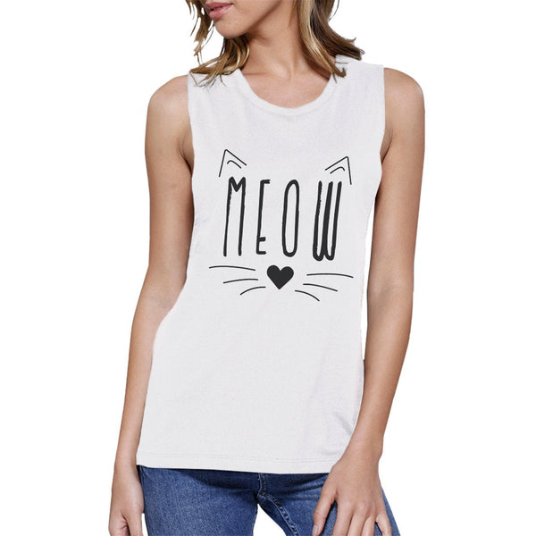 Meow Women's Muscle Tee- White