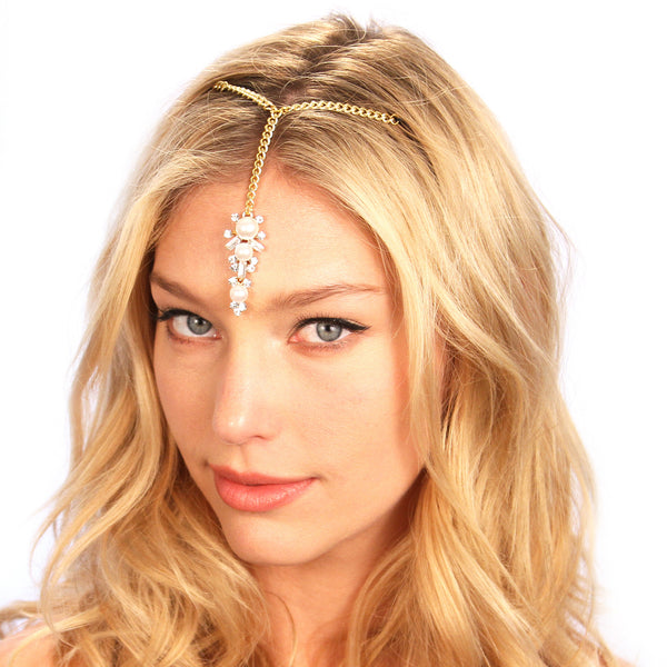 Rhinestone & Pearl Tikka Chain Headpiece